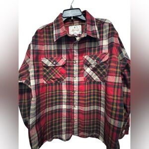 Men's Red Plaid Casual Button Down heavy flannel Shirt xxl